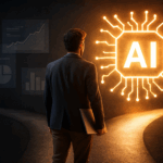 Data professional engaging with artificial intelligence and data visualizations, highlighting the importance of AI in modern data work.